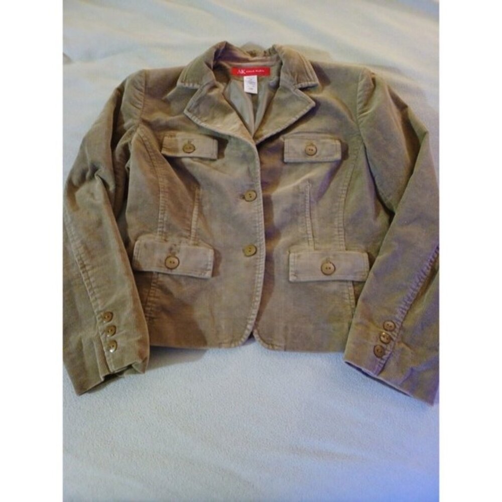 Anne Klein womens cordoruy 2 button  blazer jacket Sage green size 12P stretch